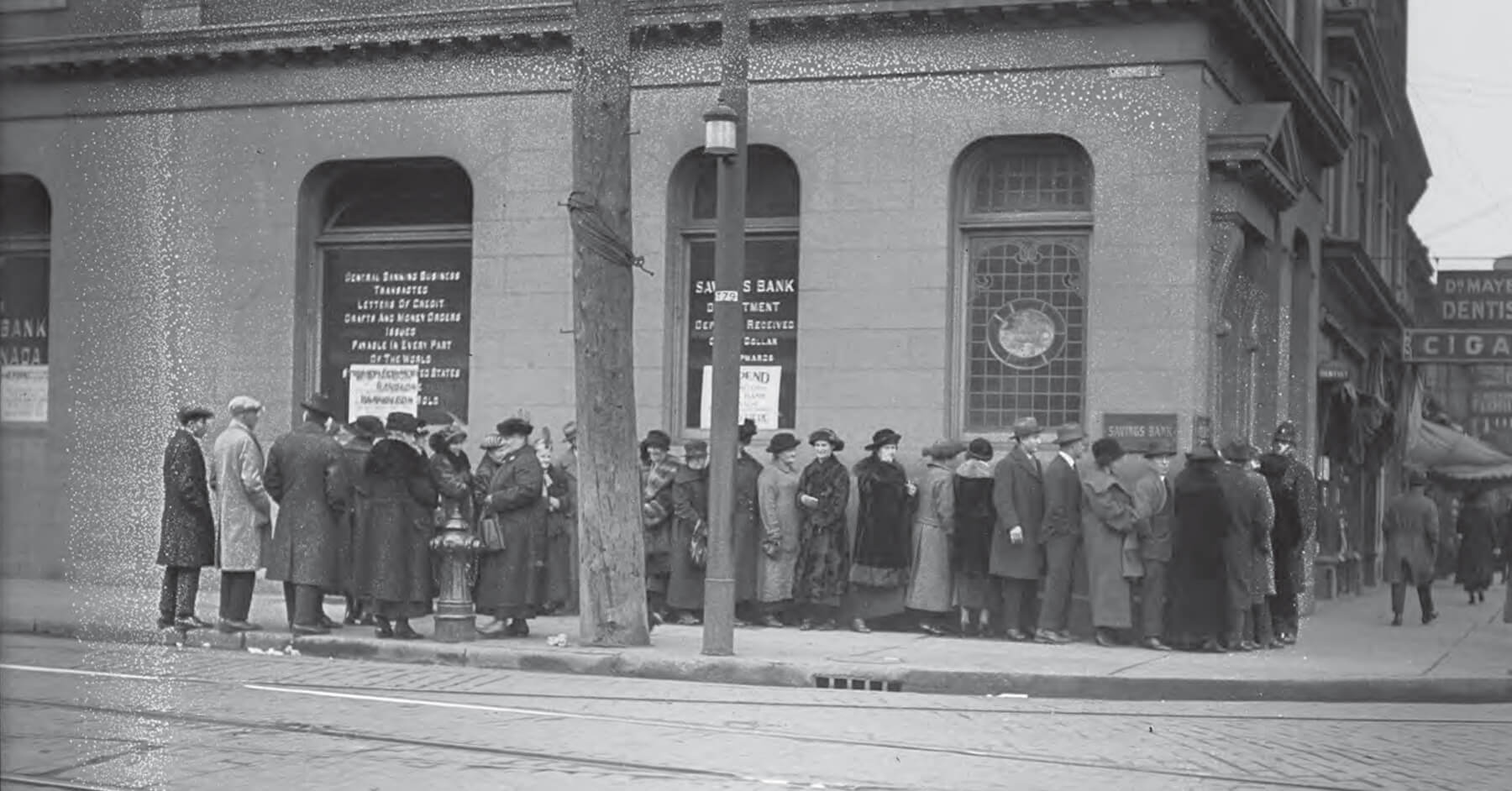 People lined up outside a bank in 1967.