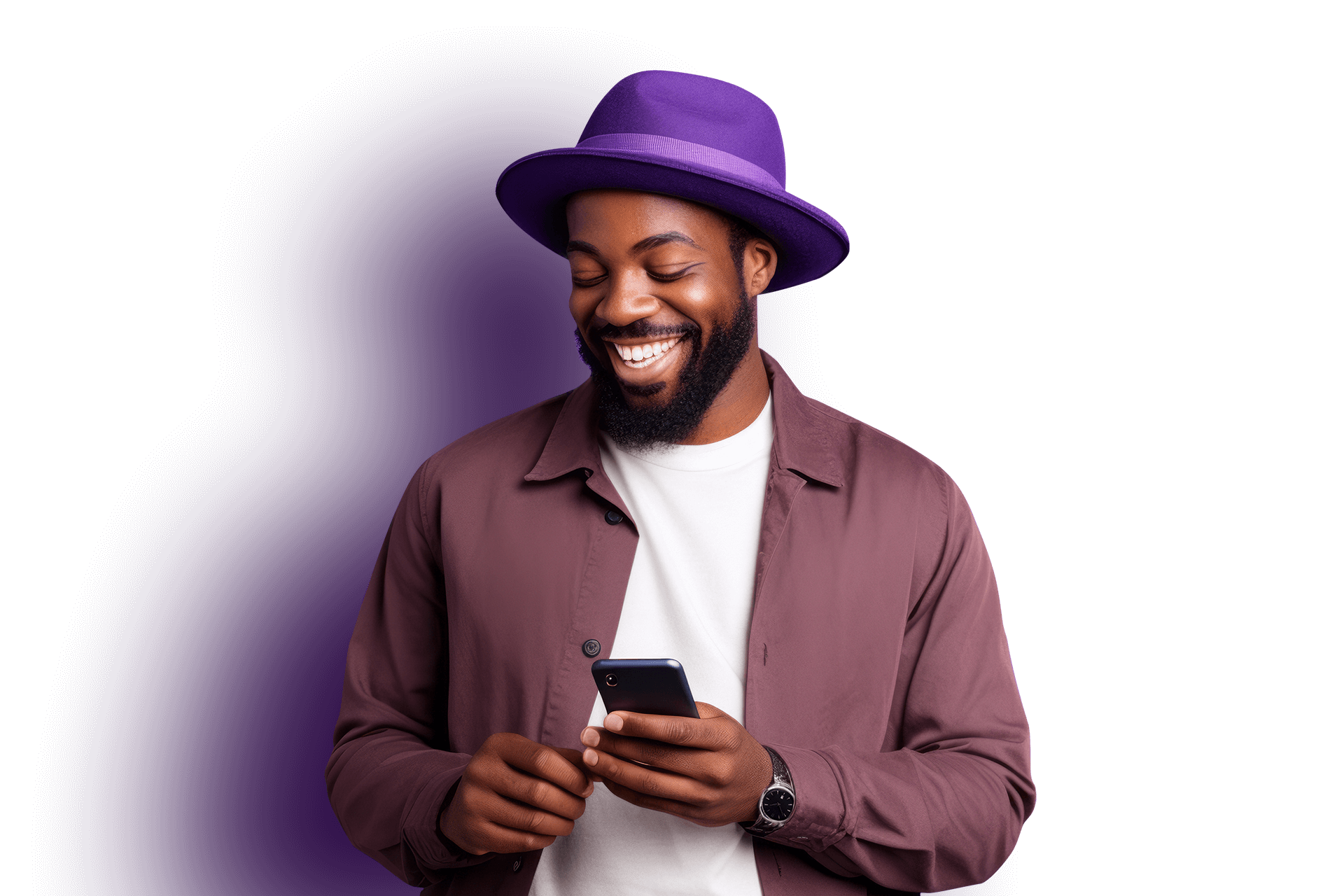 Smiling man holding a phone